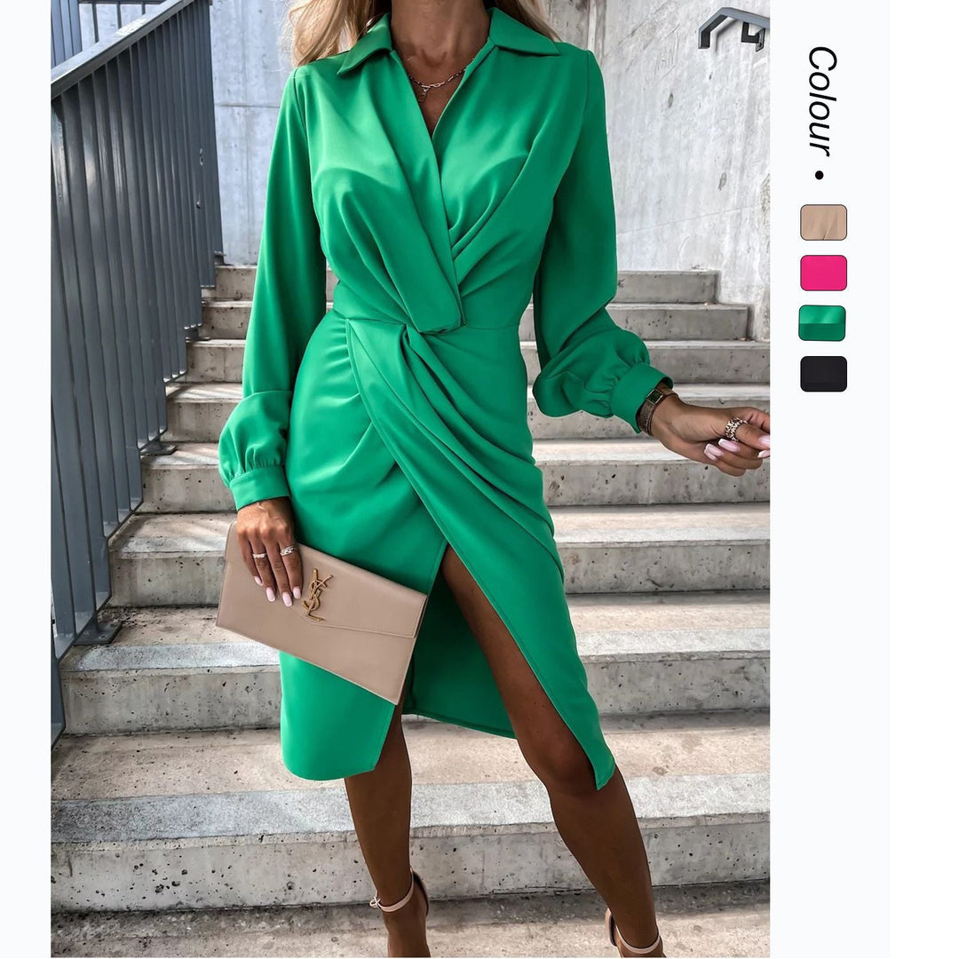Damen Wickelkleid mit elegantem Bindegürtel und schickem V-Ausschnitt Drune