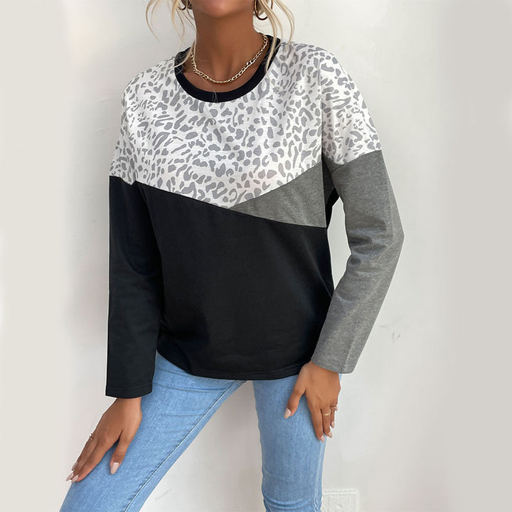 Damen Langarmshirt mit Colorblock, Leo-Print-Einsatz und lässiger Oversize‑Passform Drune