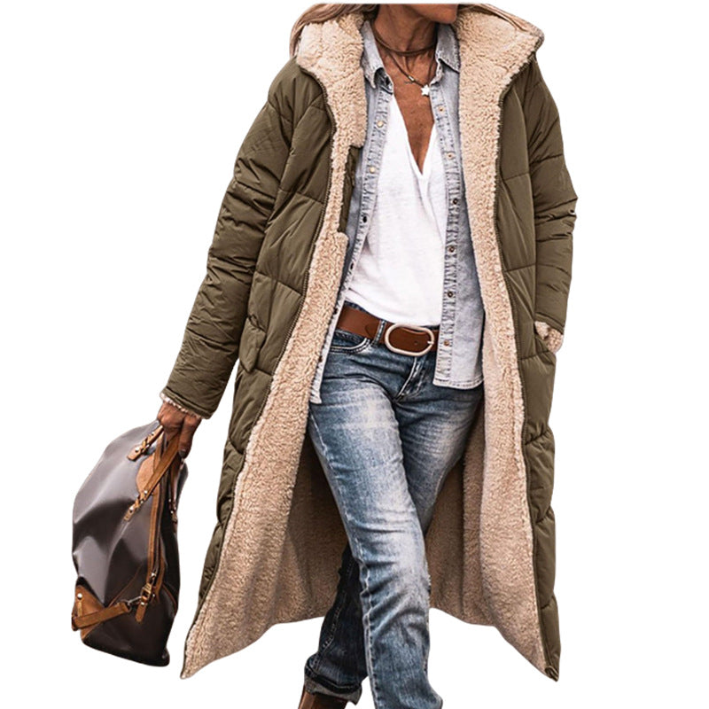 Damen lange, gefütterte Winterjacke mit Fleece-Futter Drune