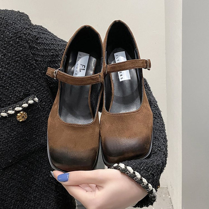 Damen klassische Mary Jane Schuhe mit verstellbarem Riemen und blockiertem Absatz Drune