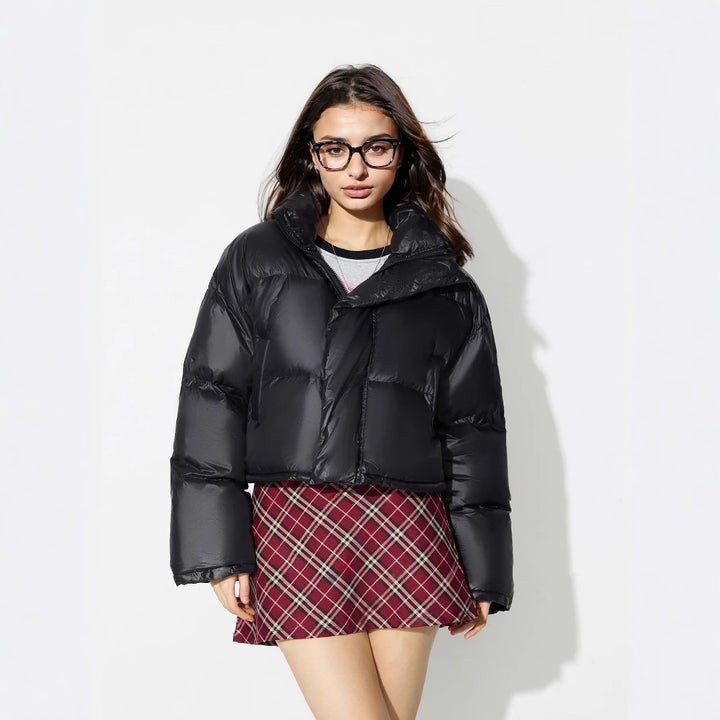 Damen modische Daunenjacke mit überschnittenen Ärmeln und trendigem Kragen Drune