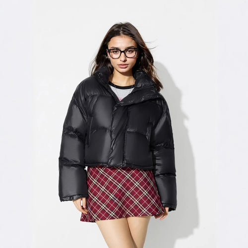 Damen modische Daunenjacke mit überschnittenen Ärmeln und trendigem Kragen Drune