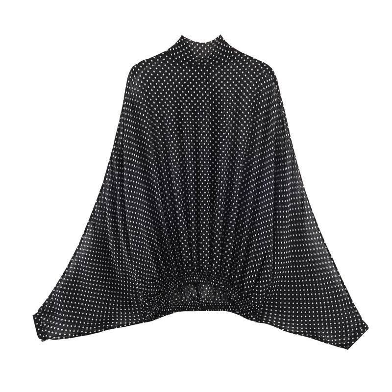 Damen Zweiteiliges Retro-Polka-Dot Set mit weitem Fledermausoberteil und plissiertem Midirock Drune