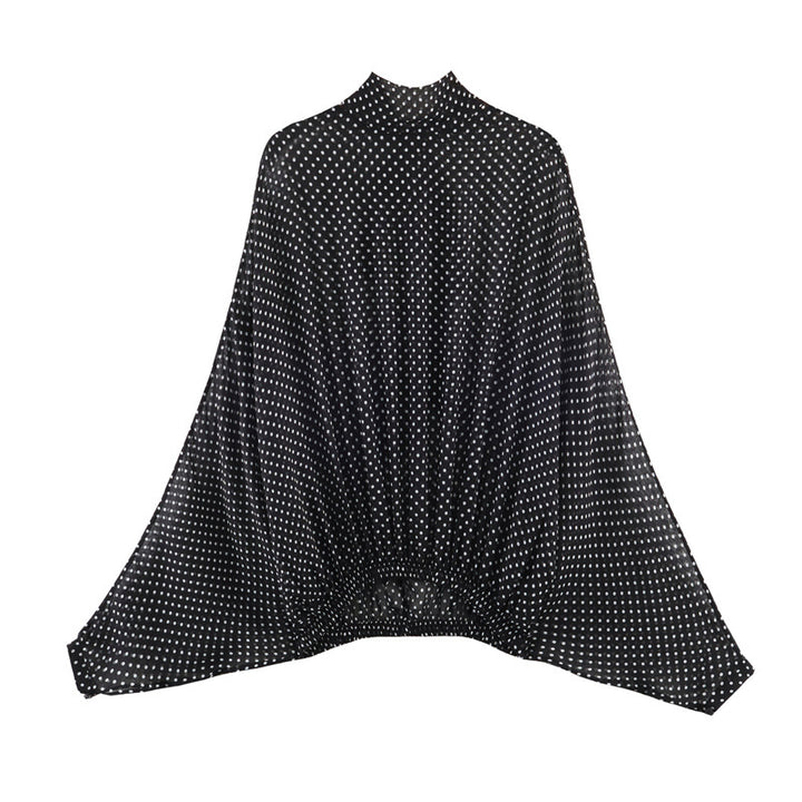 Damen Zweiteiliges Retro-Polka-Dot Set mit weitem Fledermausoberteil und plissiertem Midirock Drune