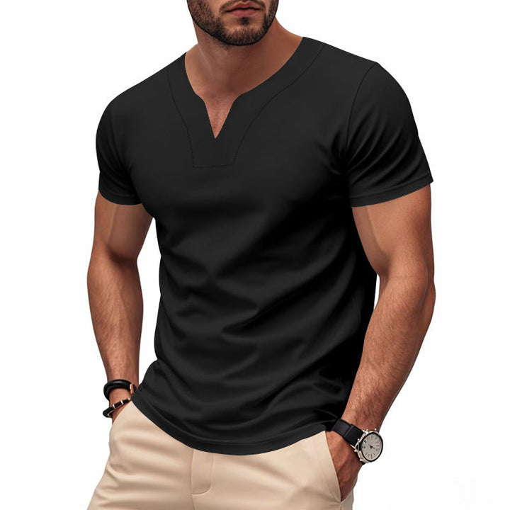 Herren nan schlank geschnittenes Kurzarmshirt mit eingelassener V-Einkerbung und dekorativer Ziernaht Drune