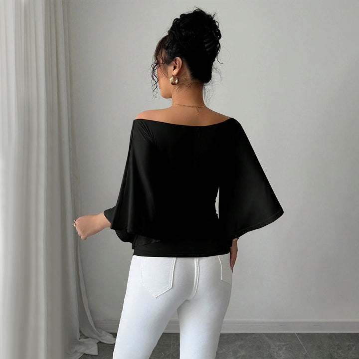 Damen elegantes Off-Shoulder-Top mit weiten Ärmeln und figurformender Passform Drune