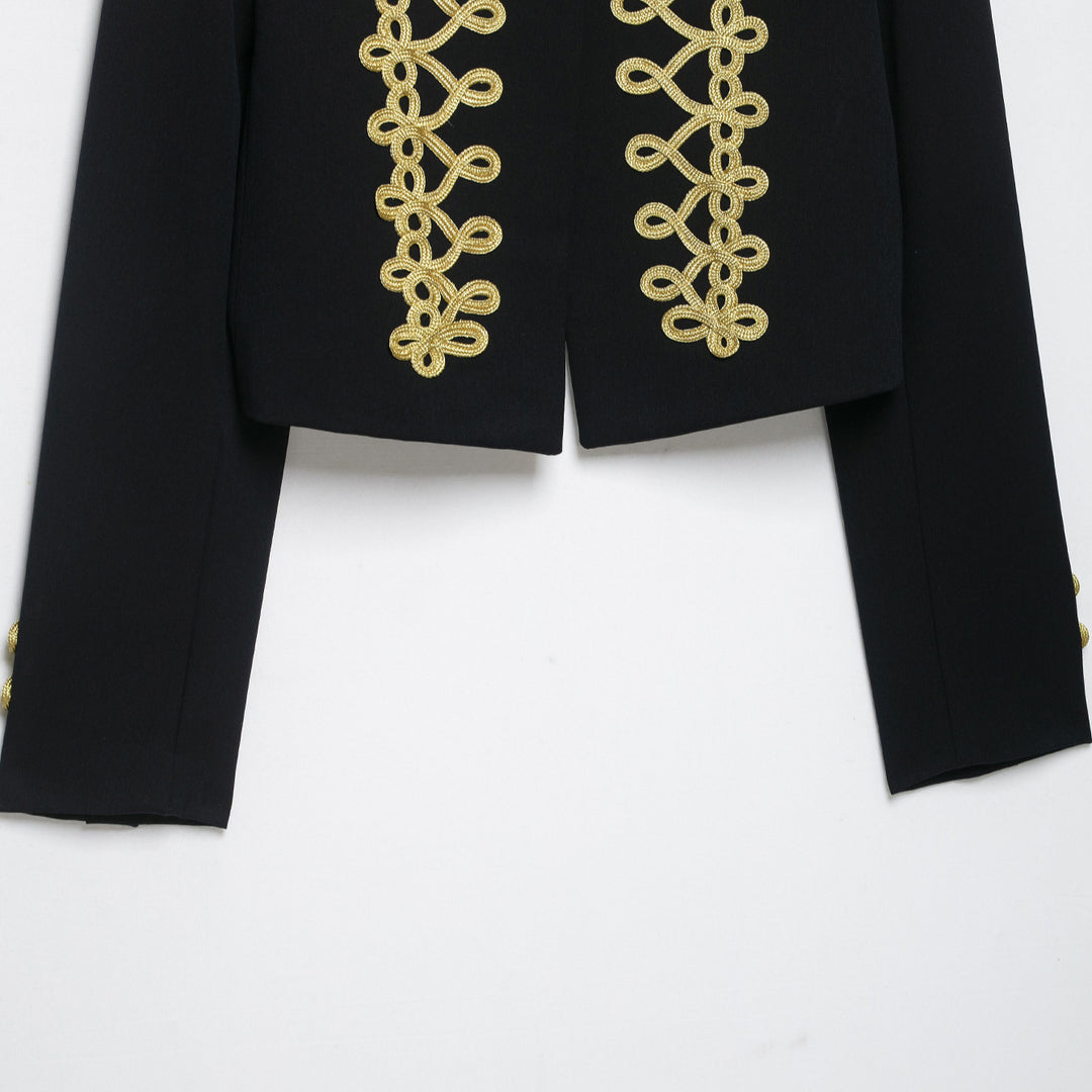 Damen Cropped Militärinspirierte Kurzjacke mit dekorativer Goldborte Drune