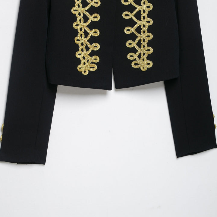 Damen Cropped Militärinspirierte Kurzjacke mit dekorativer Goldborte Drune