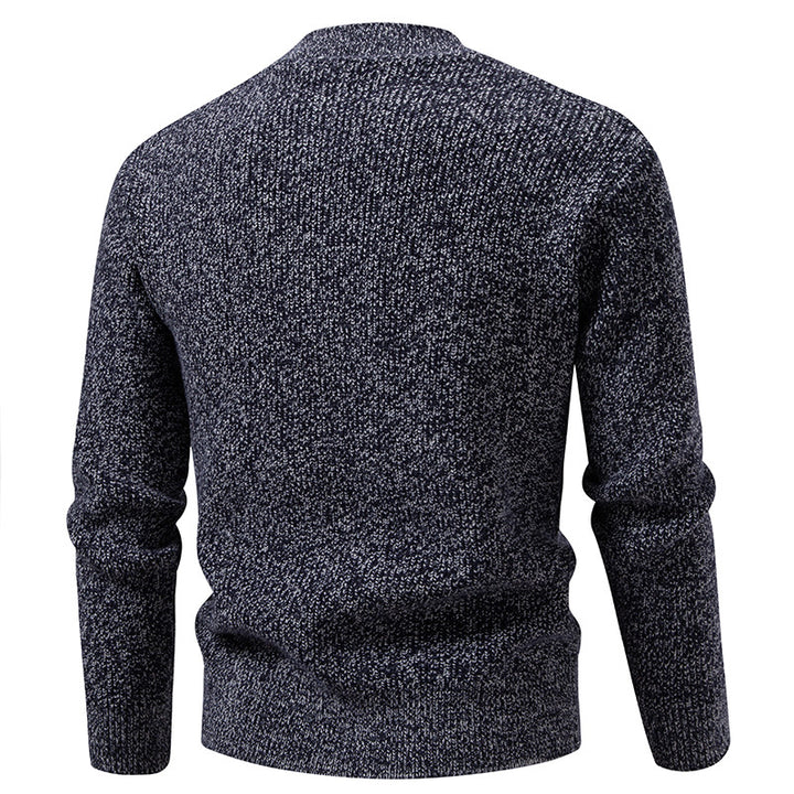 Herren Feinstrick-Henleypullover mit kurzem Stehkragen, Knopfleiste und Rippbündchen Drune