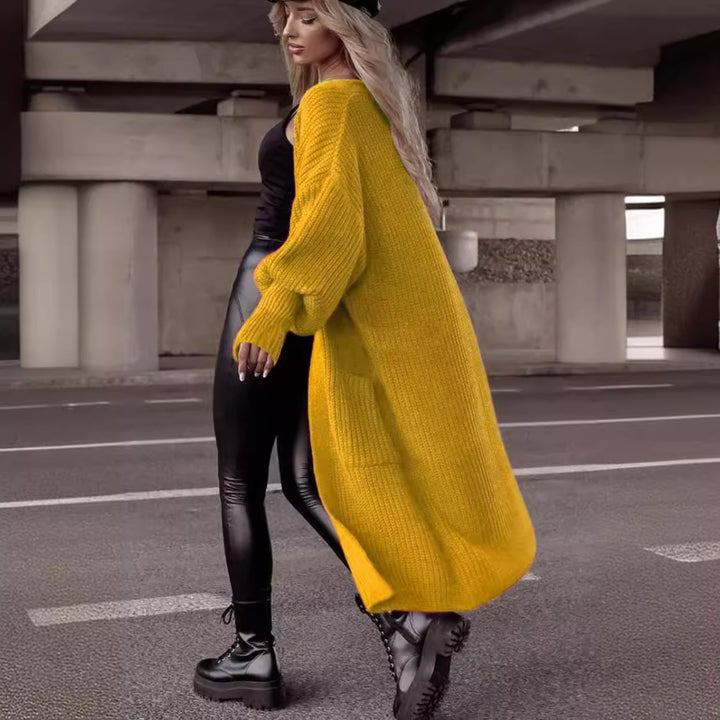 Damen Grobstrick Cardigan mit geripptem Design und großen Taschen Drune