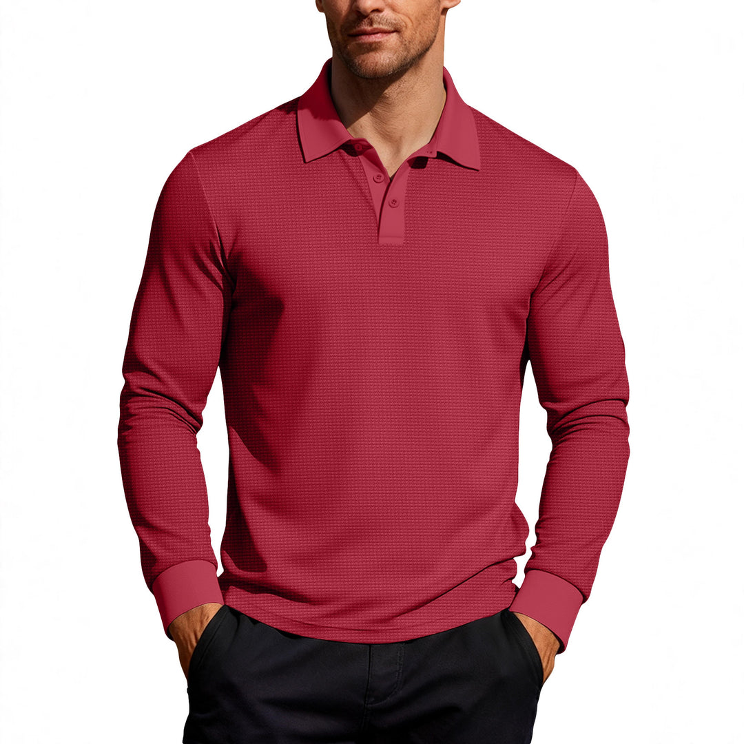 Herren nan Langarm-Poloshirt aus Waffelstrick mit schmaler Passform verdeckter Knopfleiste und Hemdkragen Drune