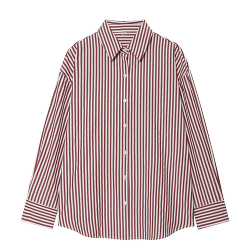 Damen Oversize Streifen‑Hemdbluse mit überschnittener Schulter und verlängertem Saum Drune