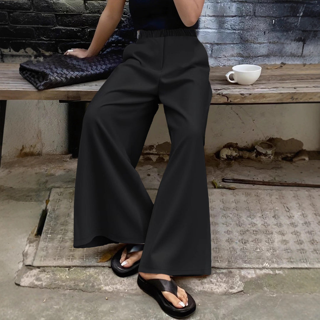 Damen Palazzo‑Hose mit hohem Elastikbund, weitem Bein und Seitentaschen Drune