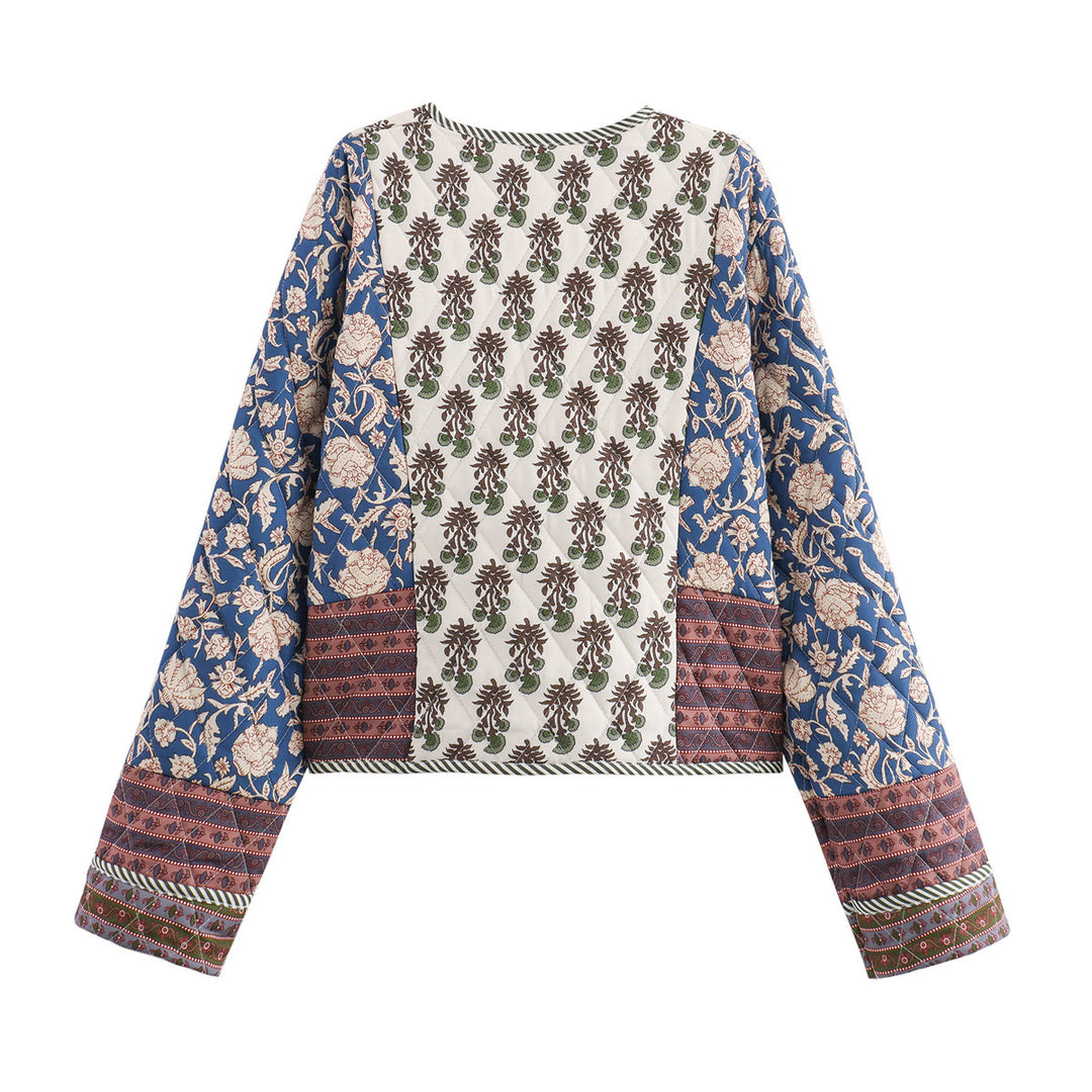 Damen nan gestepptes Patchwork-Kimono-Jäckchen mit offener Front und aufgesetzten Taschen Drune