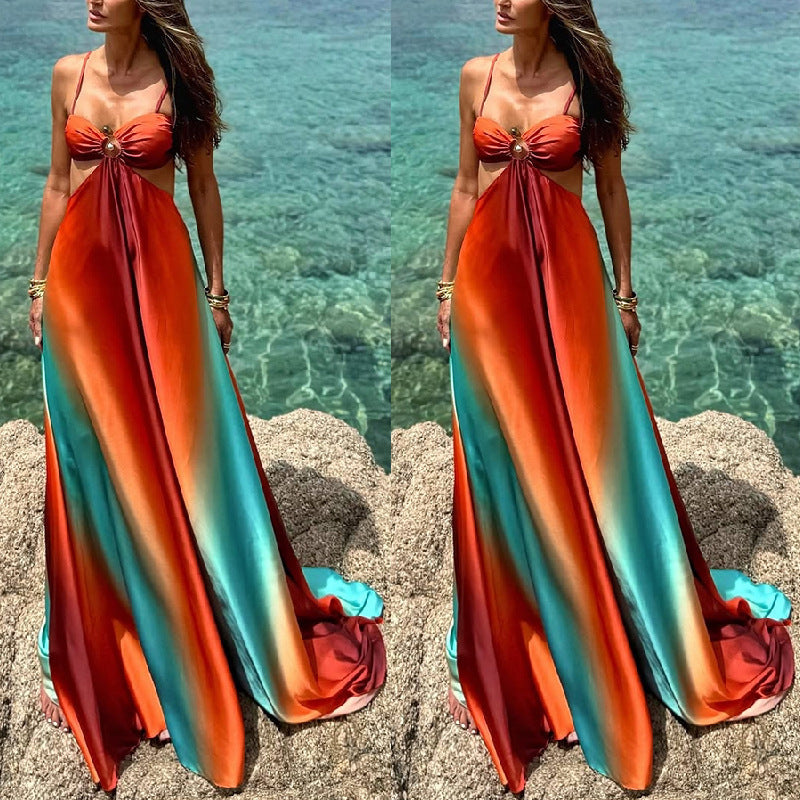 Damen Maxikleid mit verführerischem Wickeldesign und schimmernden Farbverläufen Drune
