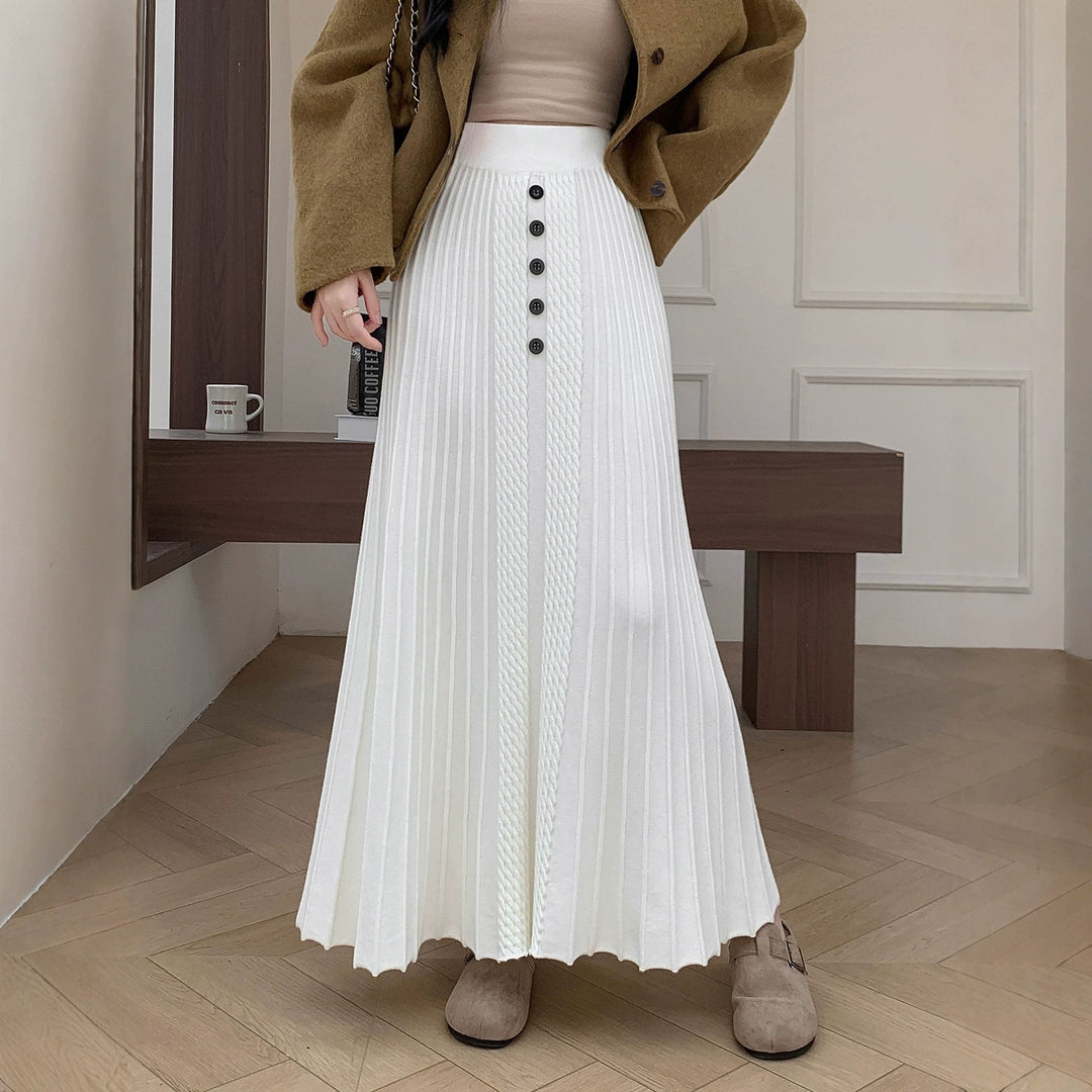 Damen Eleganter Plissee-Maxirock mit Knopfdetails Drune