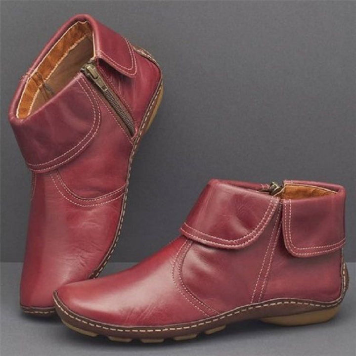 Damen nan knöchelhohe Lederoptik-Stiefelette mit umlegbarer Manschette und seitlichem Reißverschluss Drune