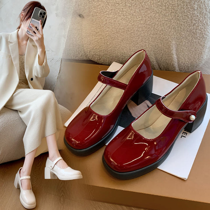 Damen elegante Mary Jane Schuhe mit Perlenschnalle Drune
