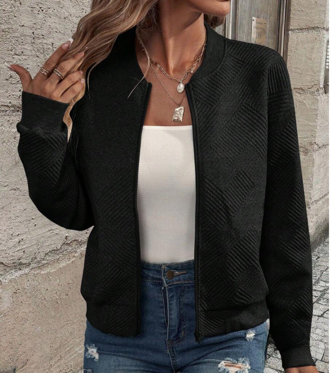 Damen lässige Zip-Jacke mit strukturiertem Design Drune