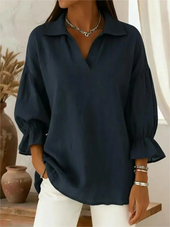 Damen Lässige und elegante Bluse mit weiten Ärmeln Drune