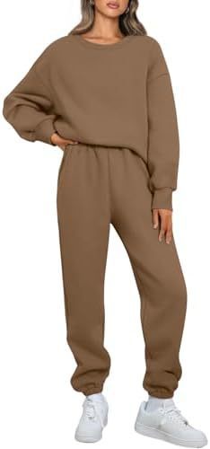 Damen nan Relaxed-Loungewear-Set mit Oversize Rundhals-Sweatshirt und taillierter High-Waist Jogginghose aus French Terry Drune