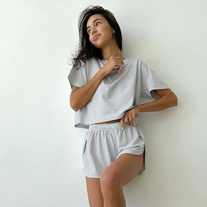 Damen stylisches Freizeit-Set mit lockerem Kurzarm-Top und Shorts Drune