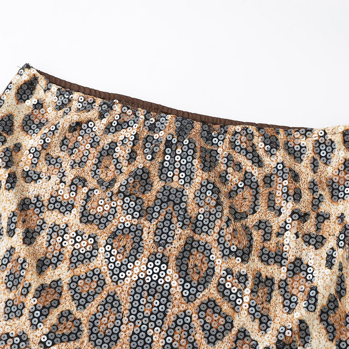 Damen Glitzernder Minirock im Leopardenmuster mit elastischem Bund und hochwertiger Verarbeitung Drune