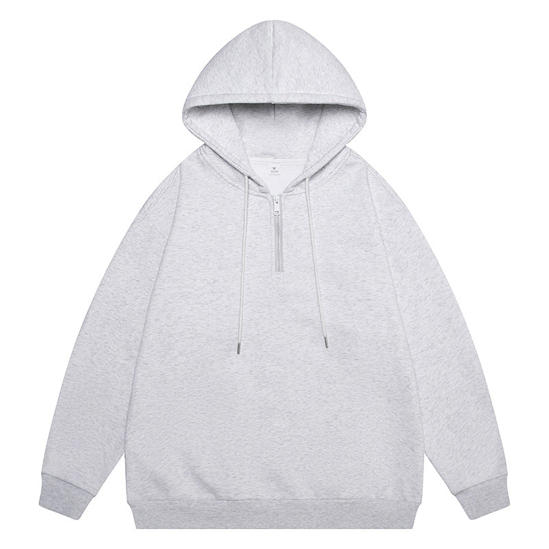 Unisex Oversize Kapuzenpullover mit Halbzip, Fleece-Innenfutter und geripptem Saum Drune