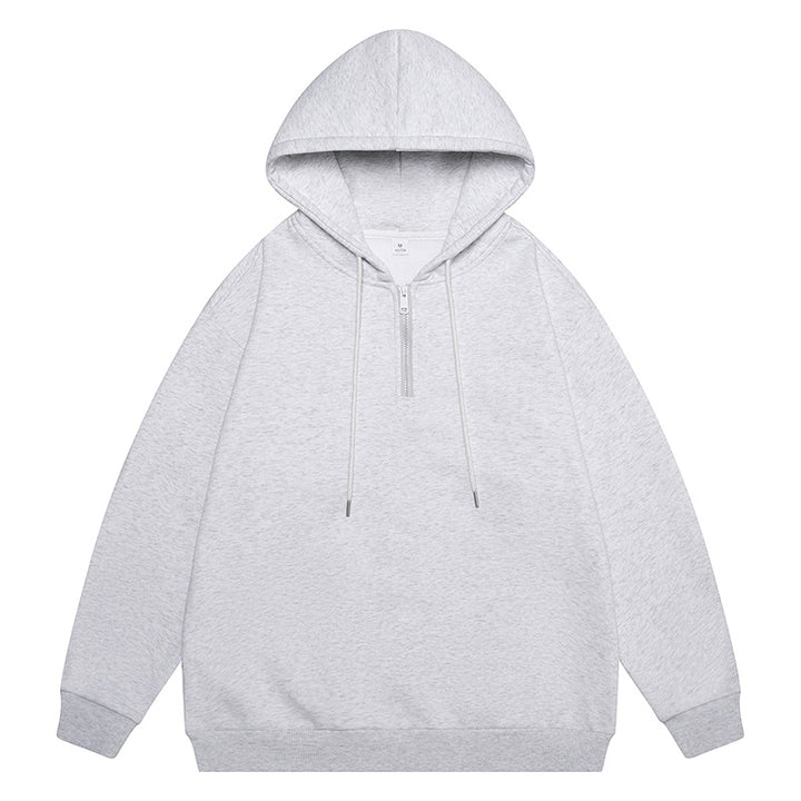 Unisex Oversize Kapuzenpullover mit Halbzip, Fleece-Innenfutter und geripptem Saum Drune