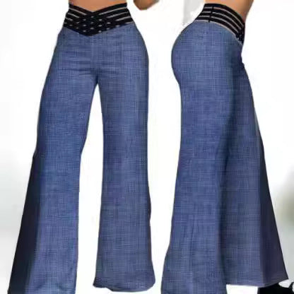 Damen nan hochtaillierte Schlaghose mit mehrreihiger Riemchen-Taille und weitem fließendem Bein Drune