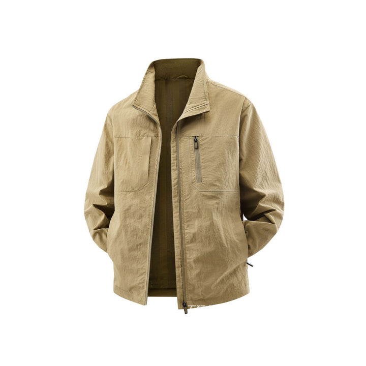 Herren Leichte Field-Utility-Jacke mit Mesh‑Futter, Stehkragen und Reißverschlusstaschen Drune