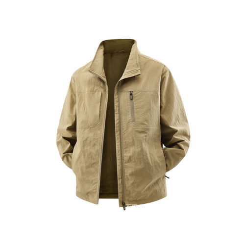 Herren Leichte Field-Utility-Jacke mit Mesh‑Futter, Stehkragen und Reißverschlusstaschen Drune
