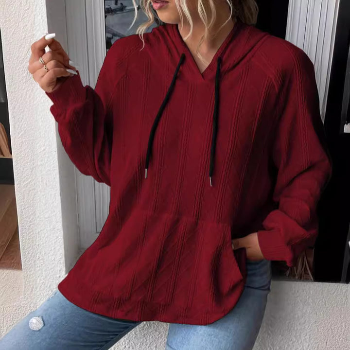 Damen Großer Strick Hoodie mit V-Ausschnitt und stylischer Kapuze Drune