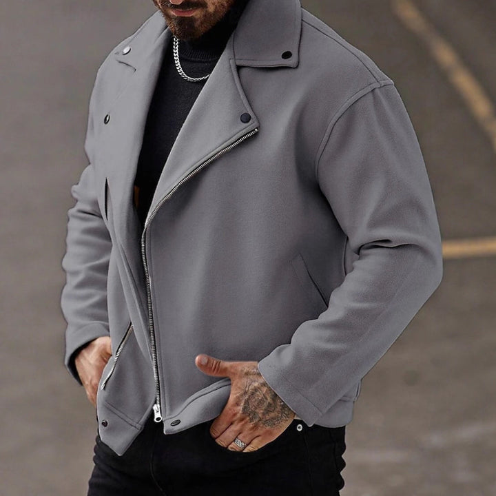 Herren Oversized Bikerjacke aus Wollmix mit asymmetrischem Reißverschluss und Druckknopf-Details Drune