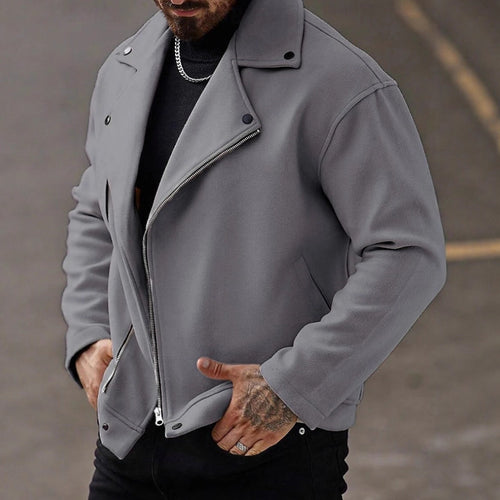 Herren Oversized Bikerjacke aus Wollmix mit asymmetrischem Reißverschluss und Druckknopf-Details Drune