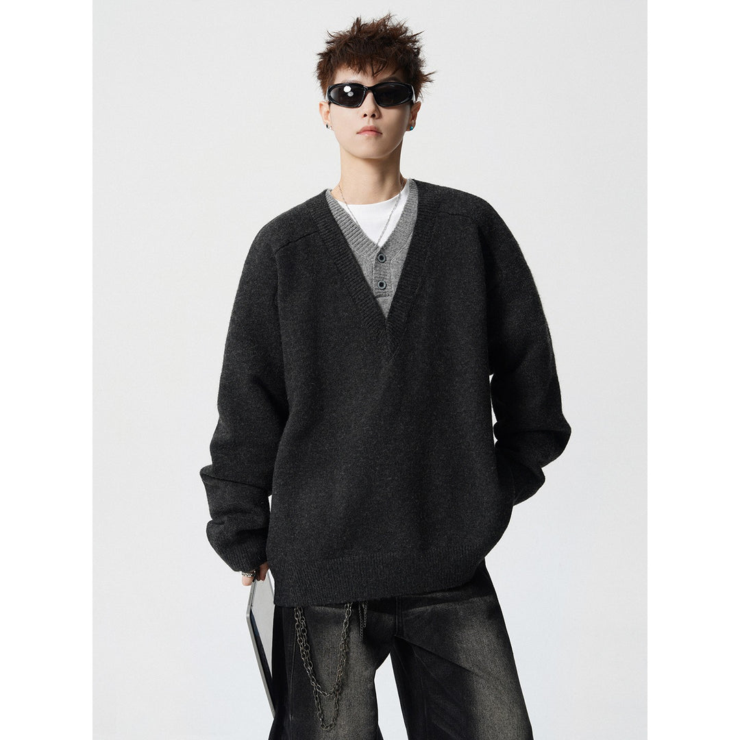 Herren Eleganter V-Ausschnitt Grobstrickpullover Drune
