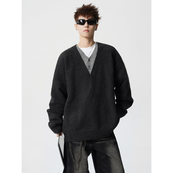 Herren Eleganter V-Ausschnitt Grobstrickpullover Drune