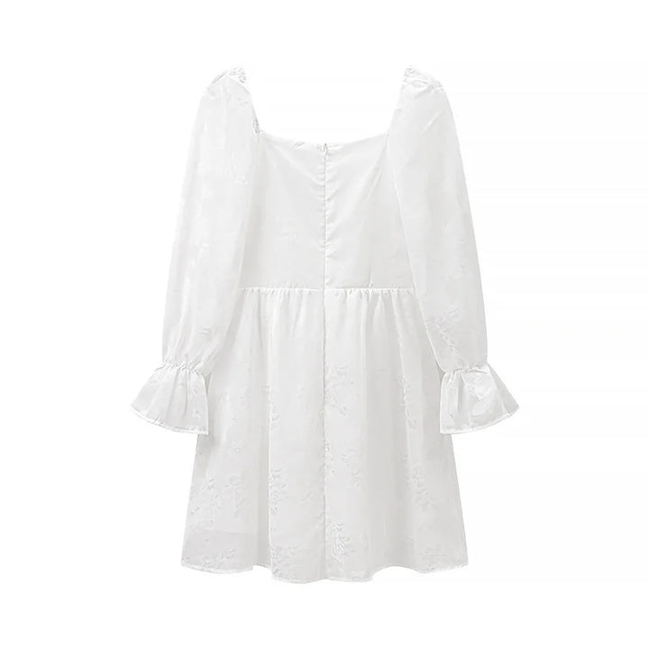 Damen nan besticktes Carmen-Minikleid mit quadratischem Ausschnitt, Empire-Taille und gerafften Glockenärmeln Drune