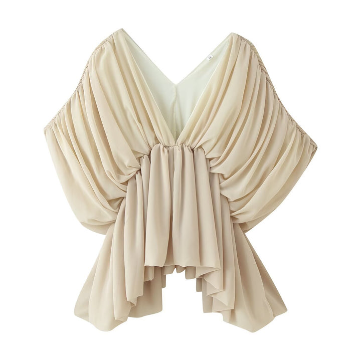 Damen Drapiertes Chiffon-Top mit tiefem V‑Ausschnitt und Volant‑Cape Drune