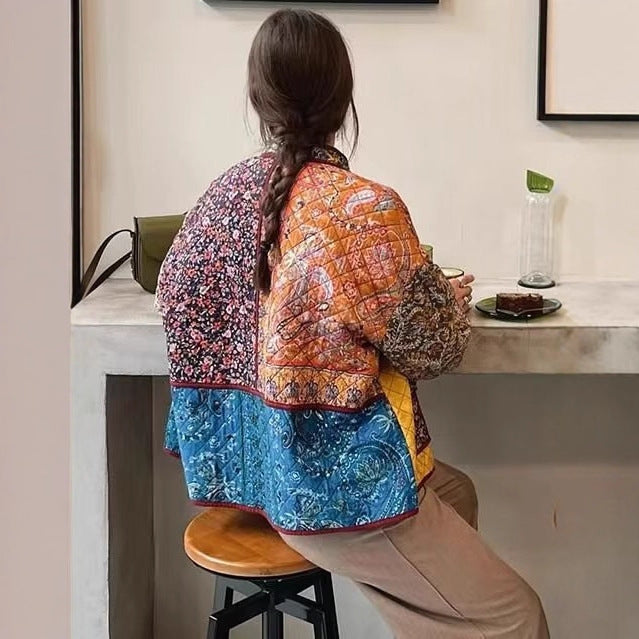 Damen Oversize Patchwork-Steppjacke mit Stehkragen und aufgesetzten Taschen Drune