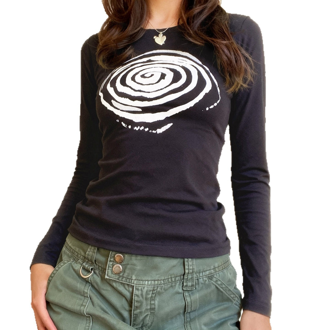 Damen Enganliegendes Langarmshirt mit künstlerischem Spiraldruck Drune
