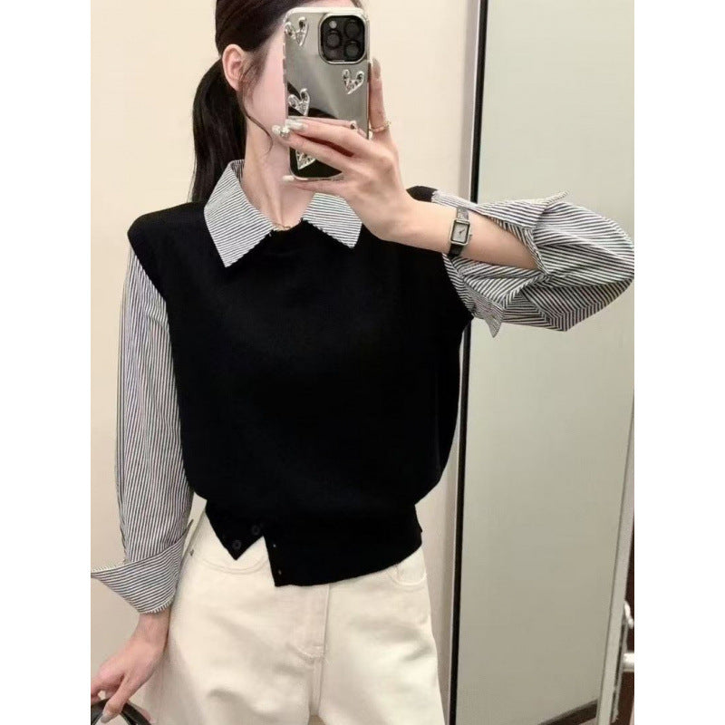 Damen lässiger Pullover mit eleganten Hemdärmel und strukturierter Optik Drune