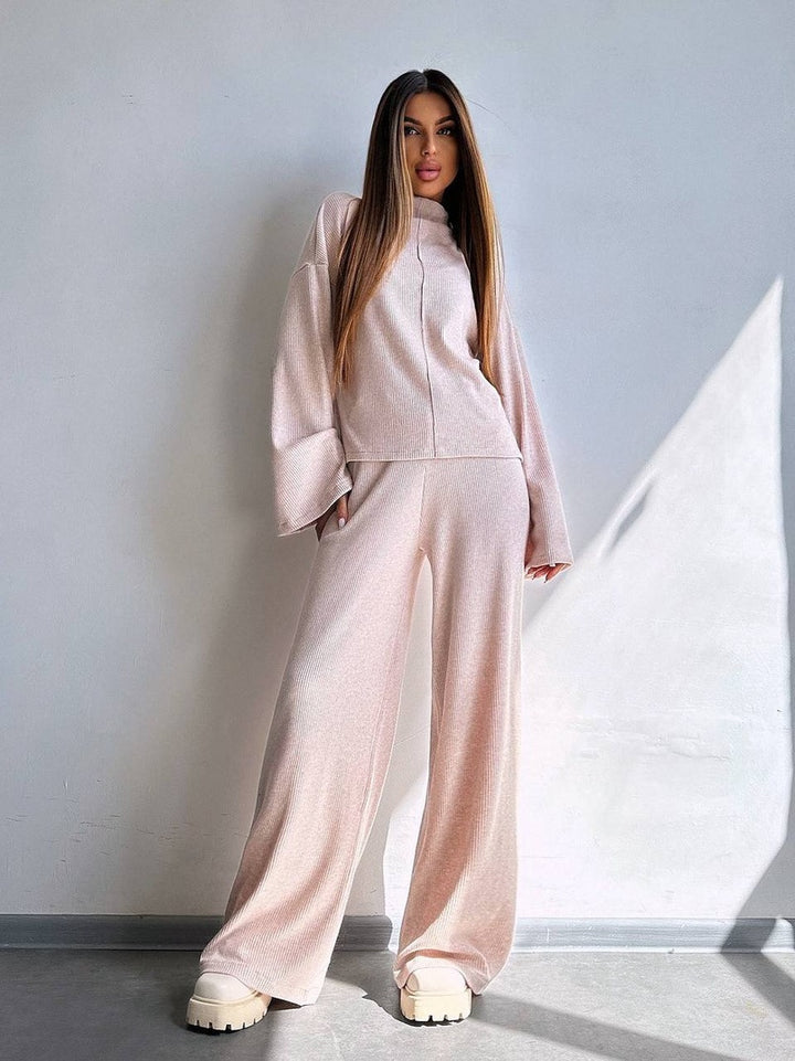 Damen Loungewear-Set mit weitem Schnitt und modernem Rippdesign