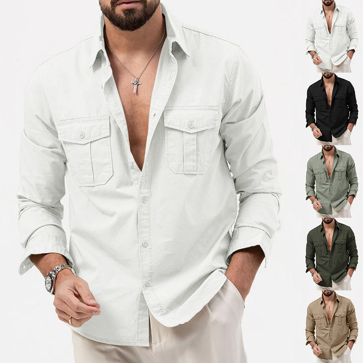 Herren Langarmhemd im Utility‑Stil mit aufgesetzten Patten‑Brusttaschen Drune