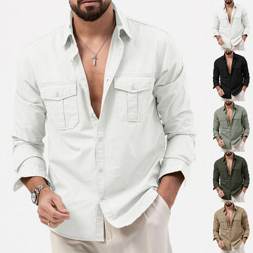 Herren Langarmhemd im Utility‑Stil mit aufgesetzten Patten‑Brusttaschen Drune