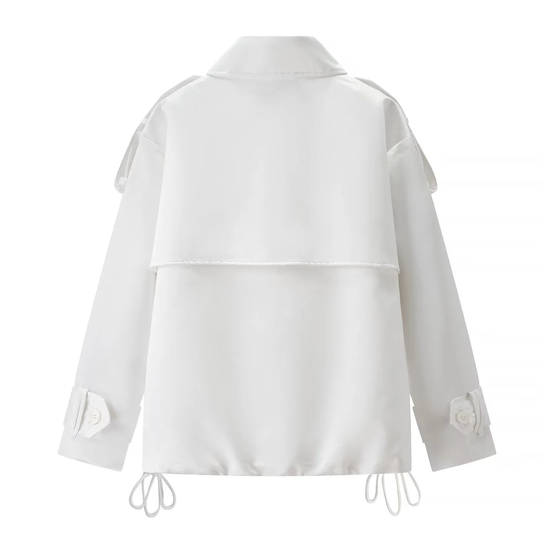 Damen nan kurzer doppelreihiger Trenchcoat mit Schulterklappen, variabler Saumzug und verstellbaren Manschetten Drune