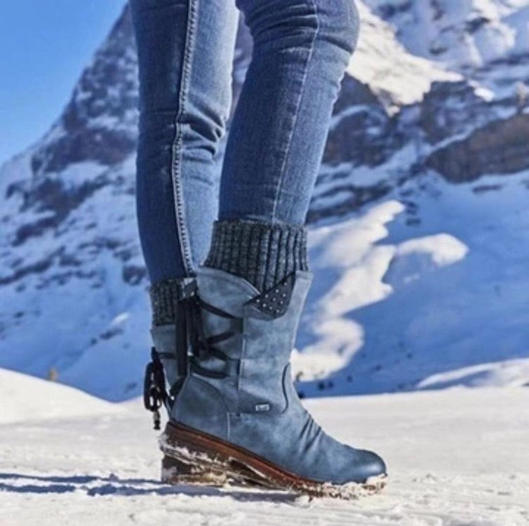 Damen Mid-Cut Stiefel mit Strickmanschette, Zierkordel und Veloursoptik Drune
