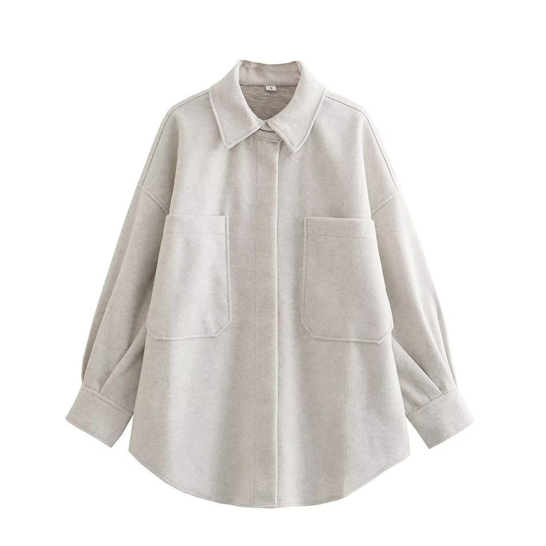 Damen nan kastige Hemdjacke im Oversize Cut mit großen aufgesetzten Taschen und abgerundetem Saum Drune