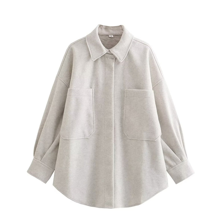 Damen nan kastige Hemdjacke im Oversize Cut mit großen aufgesetzten Taschen und abgerundetem Saum Drune