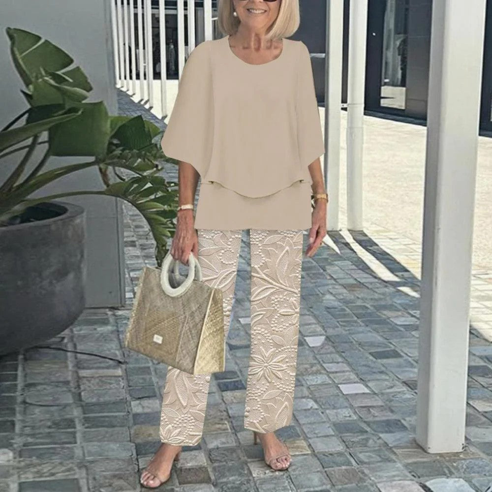 Damen nan Lagen-Tunika mit Cape-Ärmeln und knöchellanger Geradebeinhose mit Grafikprint Drune